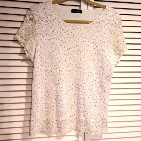 Brittany Black- Sparkle Glittery White Holiday top, lace/cami layered L/XL - Picture 1 of 6